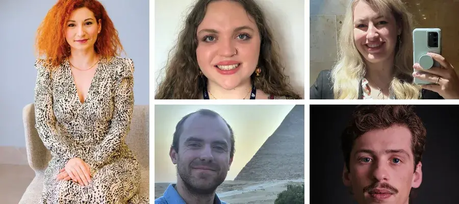 A grid image showing five classics alumni