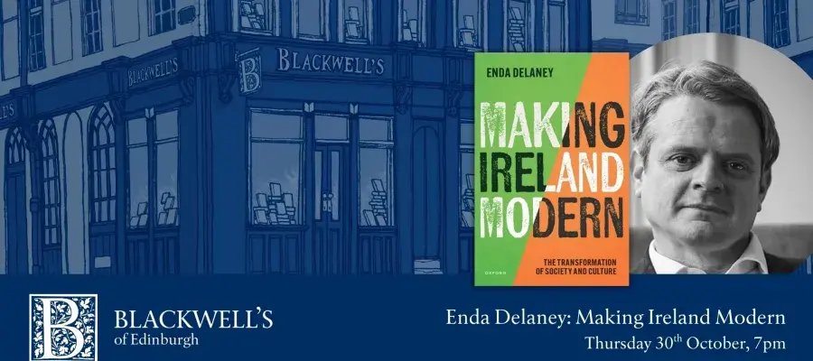 Cover image of the book beside a black and white portrait of Professor Delaney.