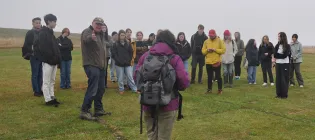 Professor Ian Ralston with students at Doon Hill.