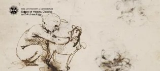 Detail of Leonardo da Vinci, Studies of the Christ Child with A Cat. Pen and brown ink over stylus.