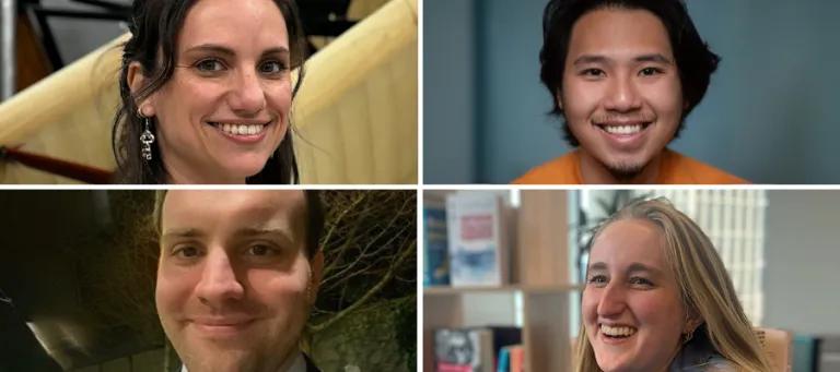 Four history alumni from the School displayed in a grid