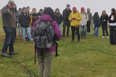 Professor Ian Ralston with students at Doon Hill.