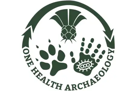 One Health Archaeology logo featuring a handprint, a pawprint and a plant icon