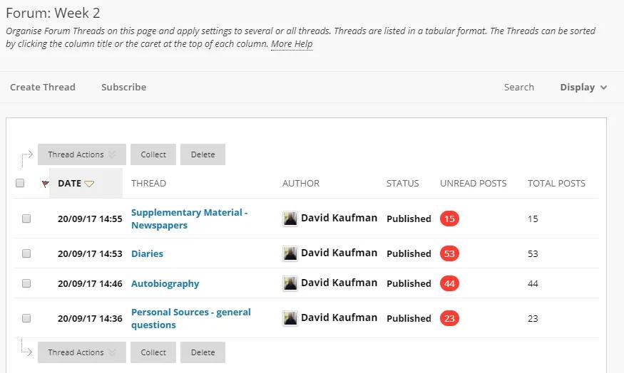 Example of a discussion forum used on the online MSc in History