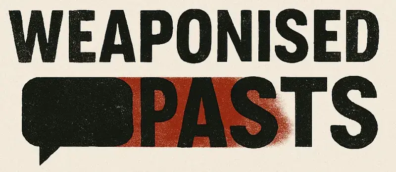 Logo for the project consisting of the words weaponised pasts and a speech bubble