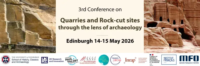 Rock cut tombs with details of the conference overlaid