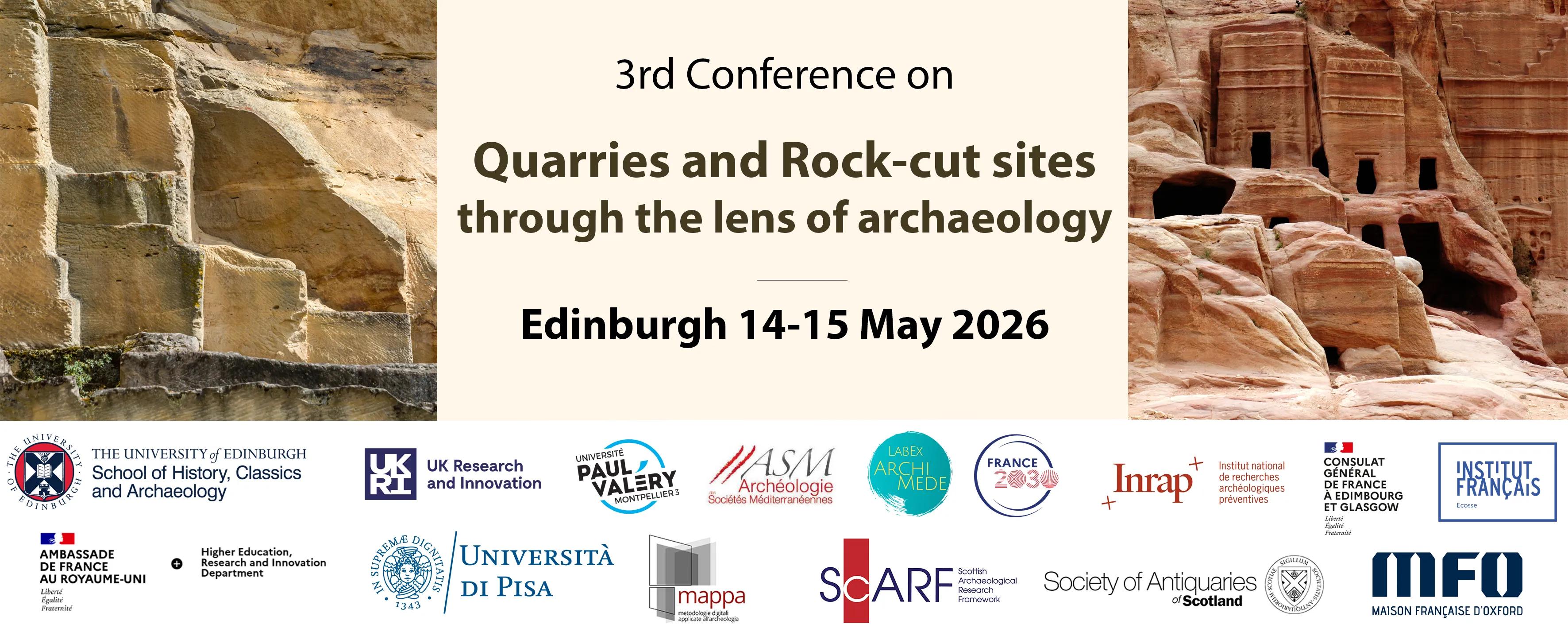 Rock cut tombs with details of the conference overlaid