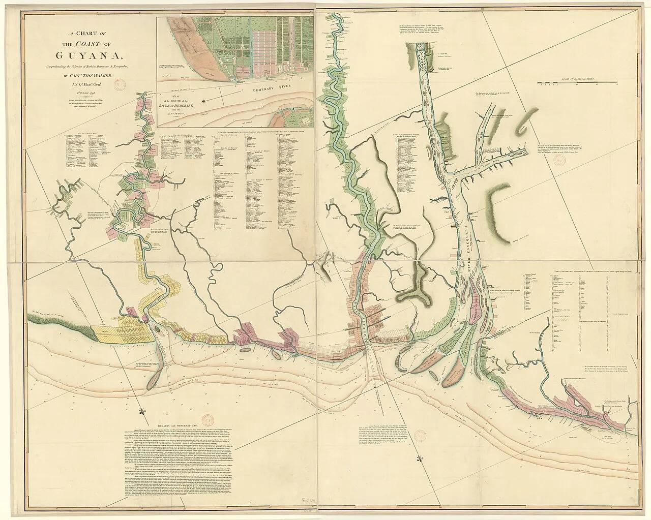 A chart of the coast of Guyana comprehending the colonies of Berbice, Demeray and Essequibo by Captain Thomas Walker, 1st October 1801