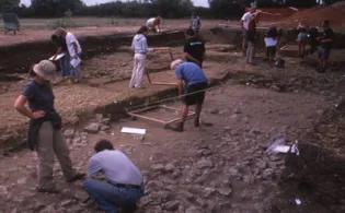 Excavation in the area of the town wall where the veteran#0027s tombstone was found