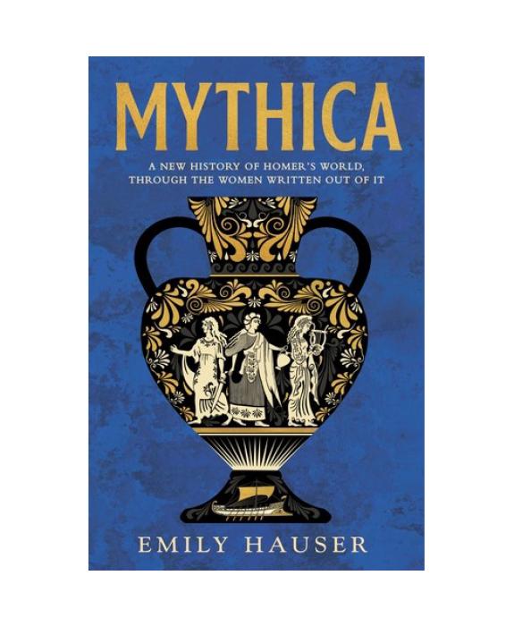 The cover of Mythica showing an illustration of a black Greek vase against a purple background