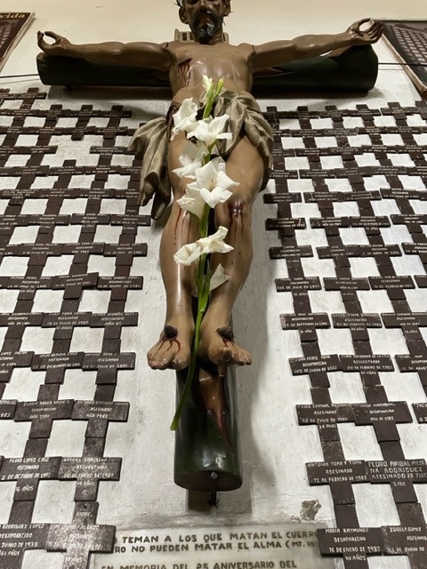 A memorial in the San Cotzal church to some people from the region who were assassinated during the Guatemalan civil war.