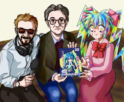 Image:&nbsp;©Torisugari, reproduced with kind permission of the artist. Left to right, Keith Moore (producer of the series), Dr Christopher Harding and the Manga artist Torisugari as his character 'Watashi' (meaning 'I' in Japanese). Torisugari’s work explores his own experience of depression and he is producing a manga about his encounter with Keith and Christopher.